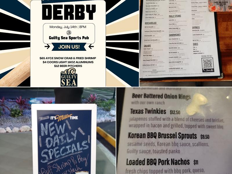 Guilty Sea Sports Pub Menu