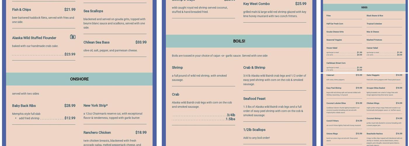 Crabby's Beachside Menu