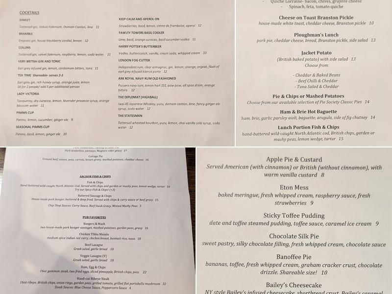 The Crown and Anchor Pub Menu