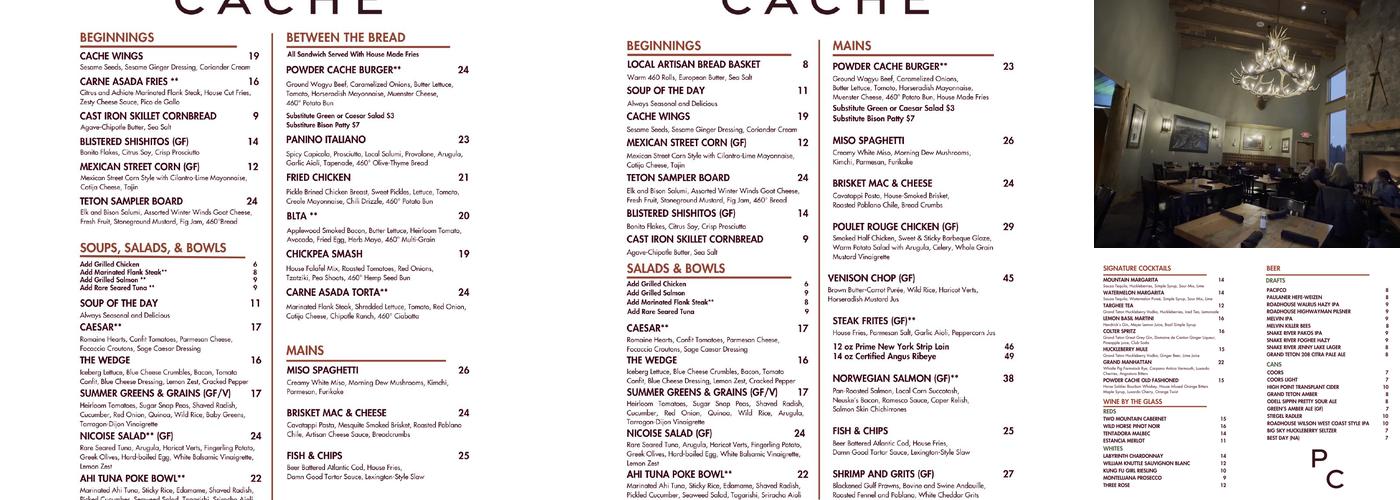 Powder Cache Bar & Grill Menu