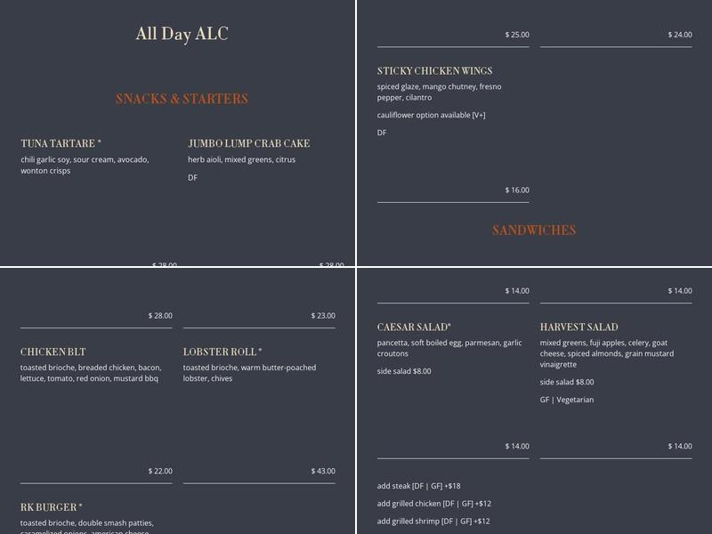 Ramsay's Kitchen Menu