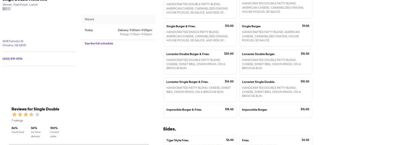 SINGLE DOUBLE Menu