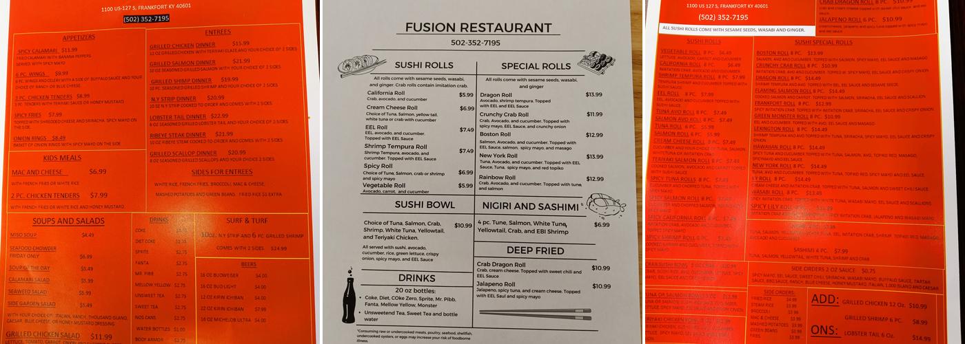 Fusion Restaurant Menu