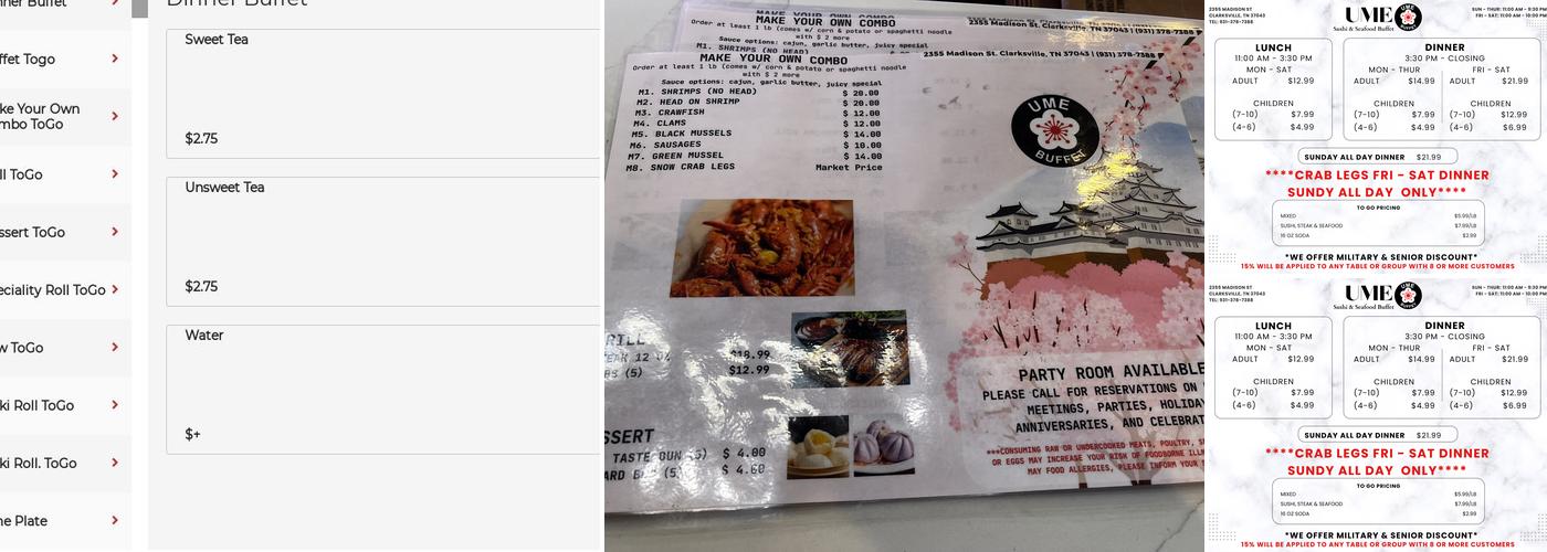 UME Sushi&Seafood Buffet Menu