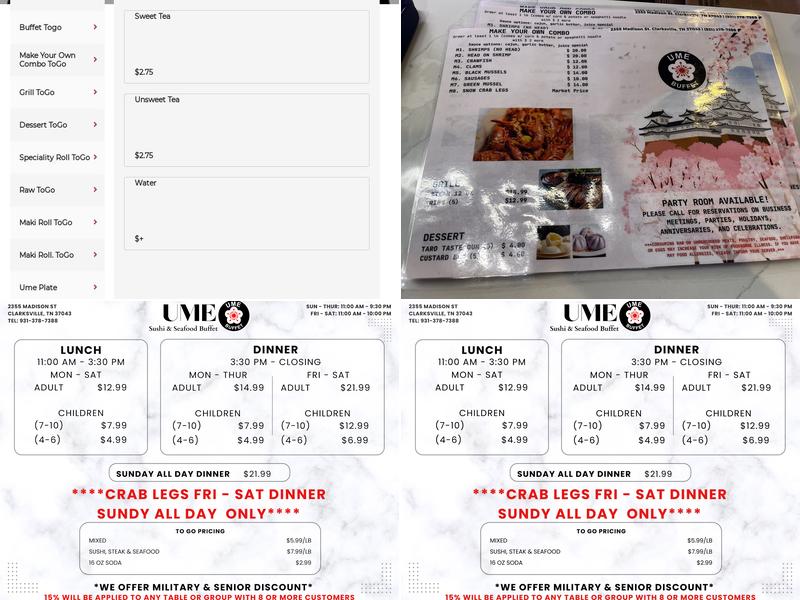 UME Sushi&Seafood Buffet Menu