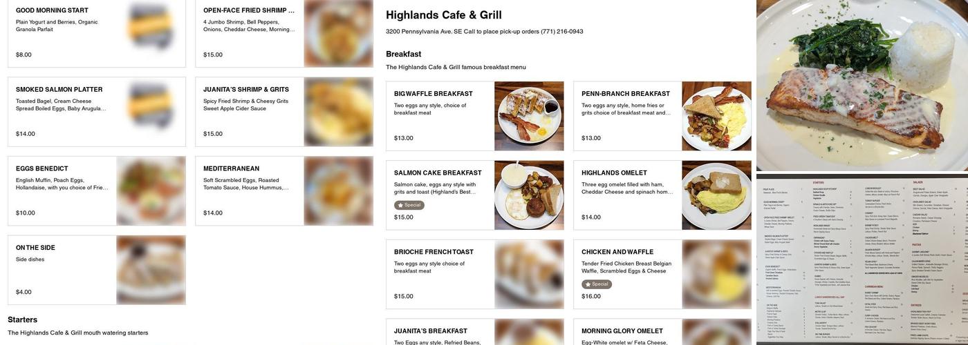 Highlands Cafe and Grill Menu