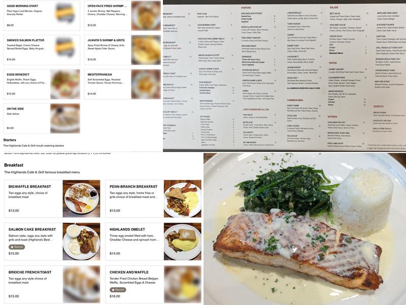 Highlands Cafe and Grill Menu