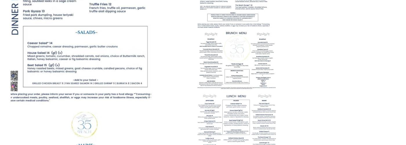 35 Beach Menu