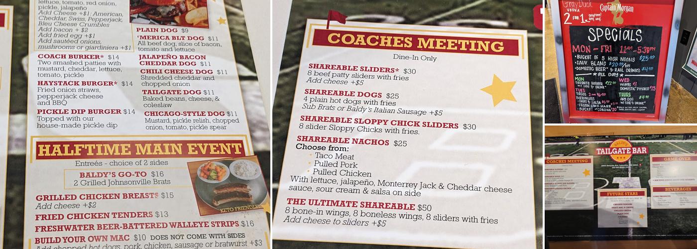 Baldys Tailgate Bar Menu