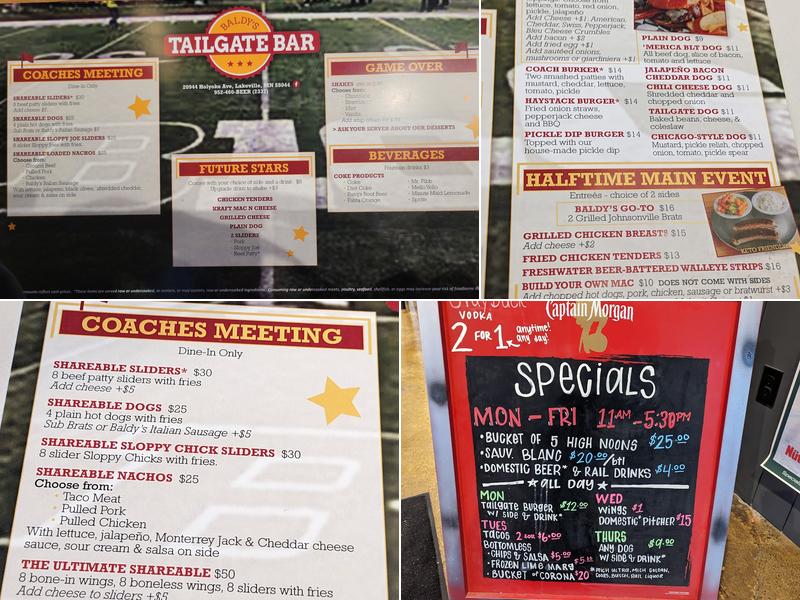 Baldys Tailgate Bar Menu