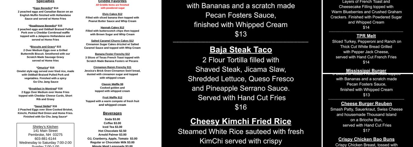 Shirley's Kitchen Menu