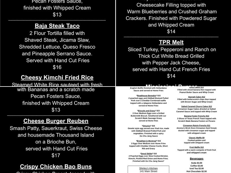 Shirley's Kitchen Menu