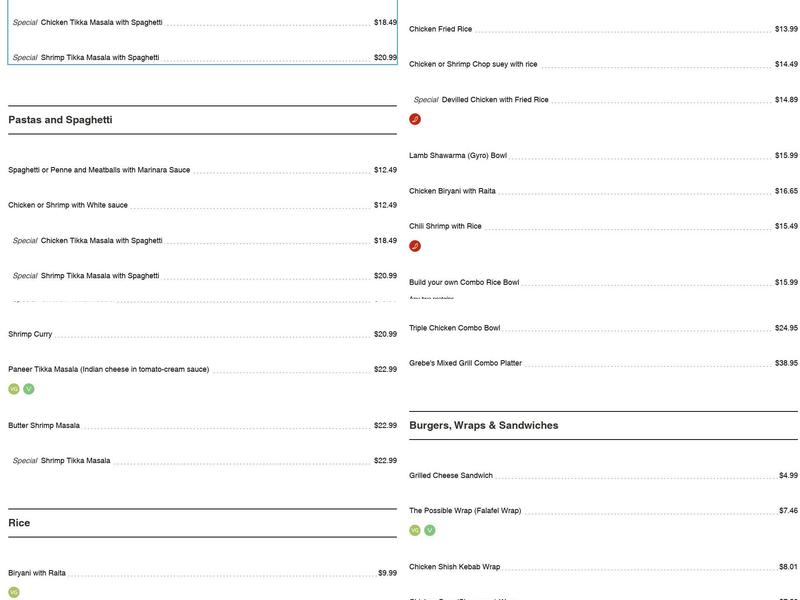 Grebe's Kitchen Menu