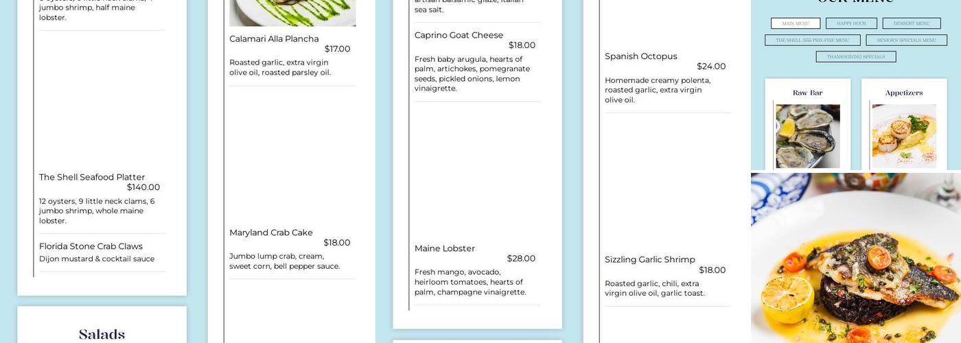 The Shell Seafood Kitchen & Bar Menu