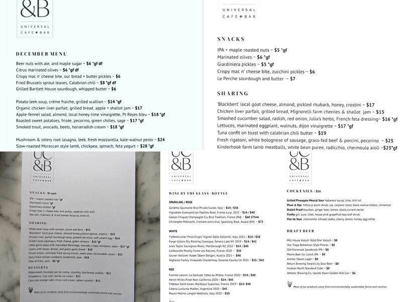 Universal Cafe & Bar Menu