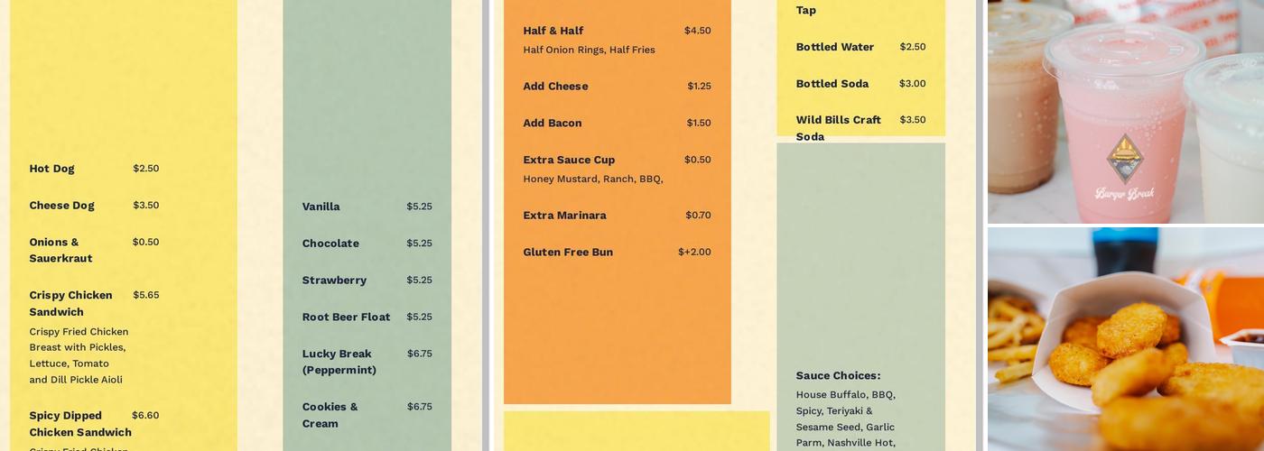 Burger Break Menu