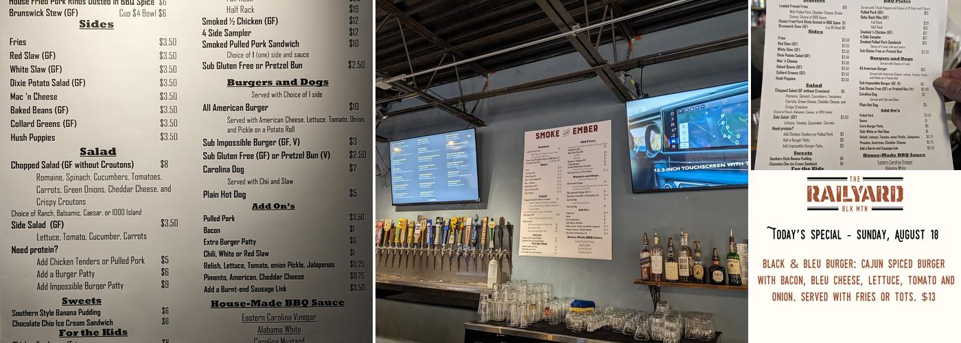The Railyard Black Mountain Menu
