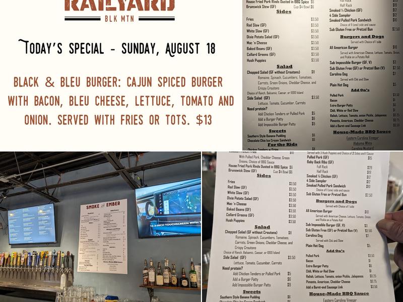 The Railyard Black Mountain Menu