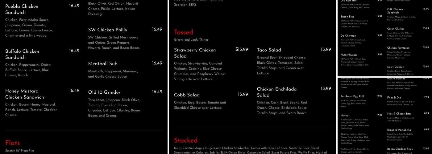 Old 10 Bar & Grill Menu