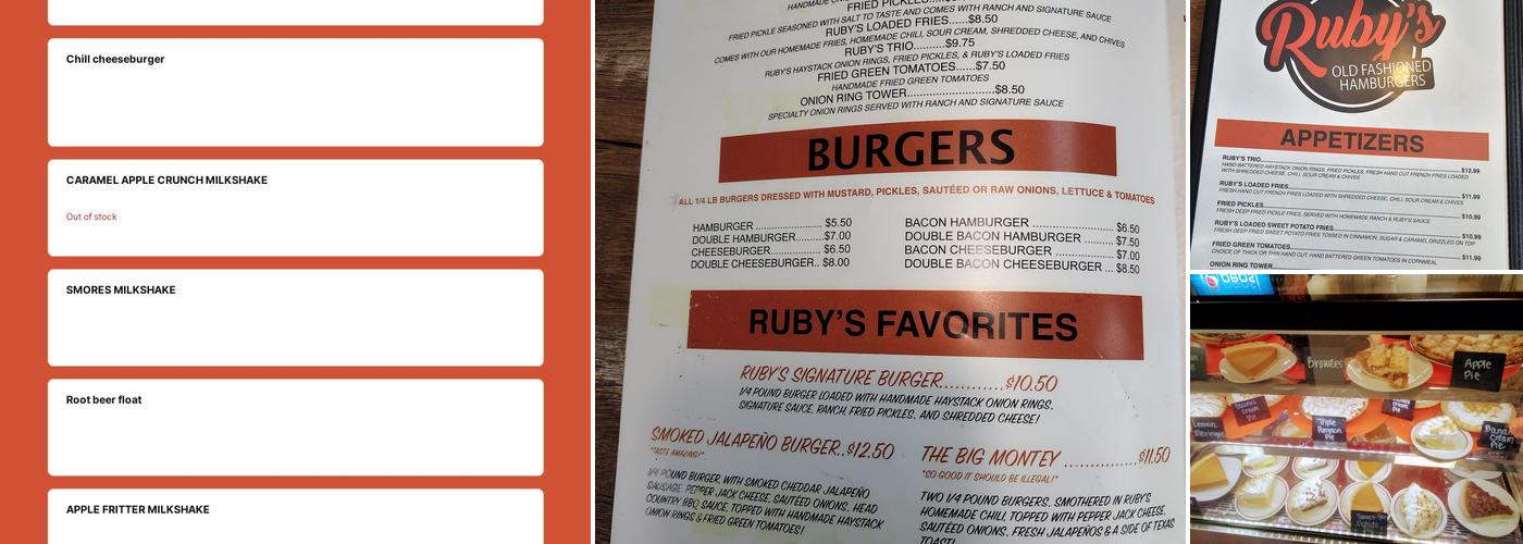 Ruby's Old Fashioned Hamburgers Menu