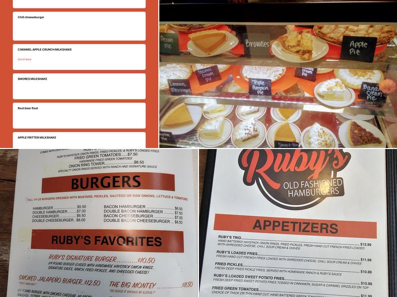 Ruby's Old Fashioned Hamburgers Menu