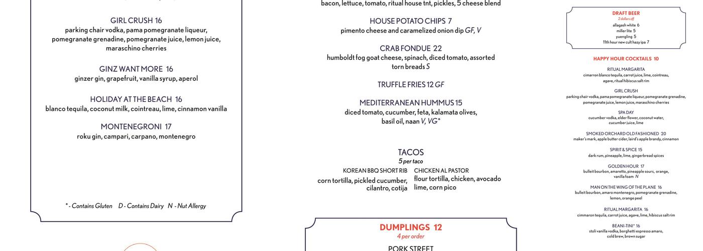 Ritual House Menu