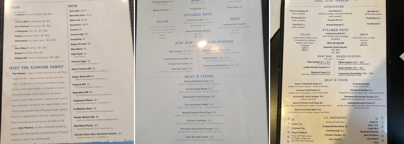 High Tides Restaurant Menu