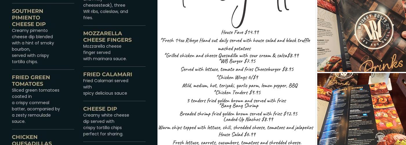 Whiskey Roots Bar and Grill Menu