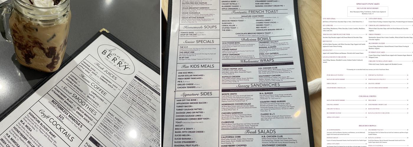 Honeyberry Pancakes and Cafe Menu
