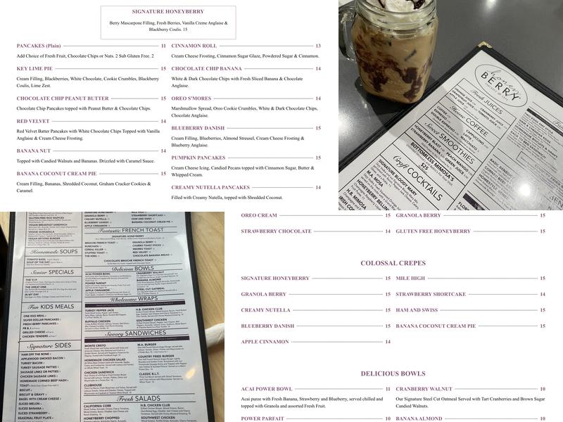 Honeyberry Pancakes and Cafe Menu