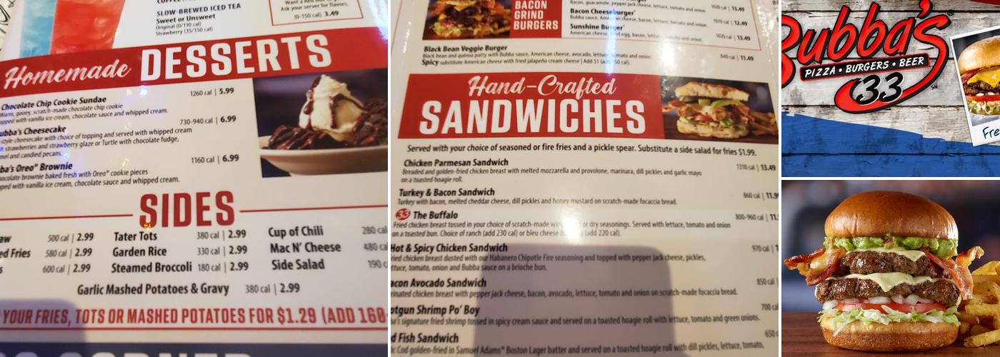 Bubba's 33 Menu