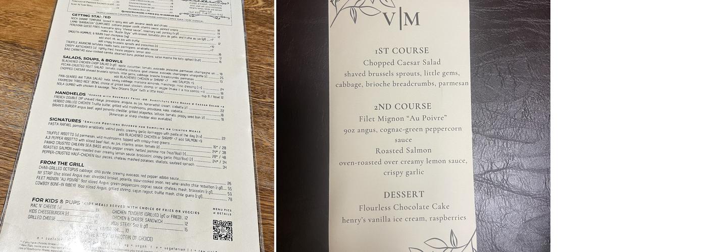 Quince Riverside Menu
