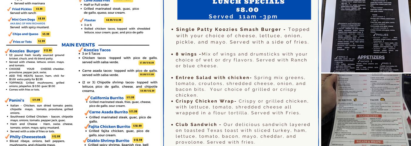 Koozies Sports Bar and Grill Menu