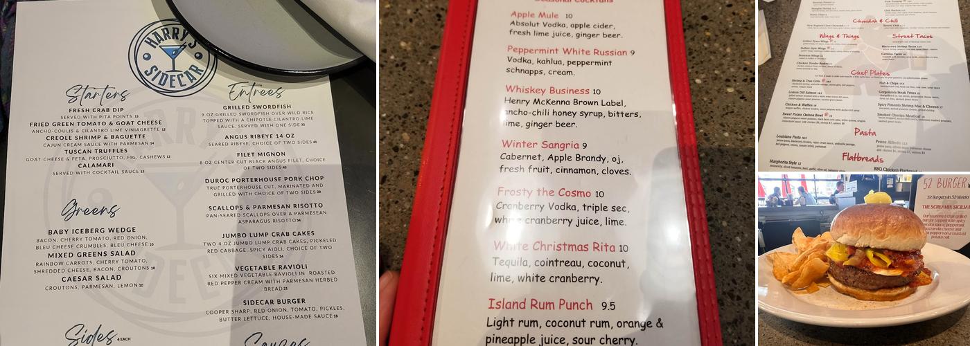 Harry's Sidecar Menu