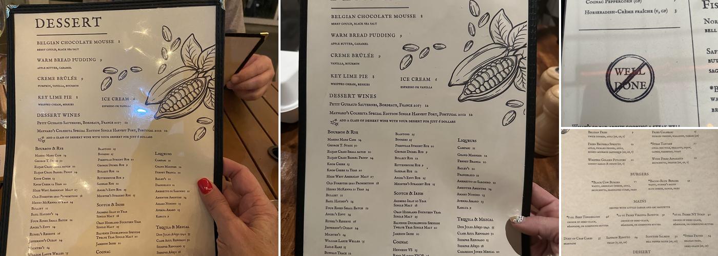 Black Cow Chophouse Menu