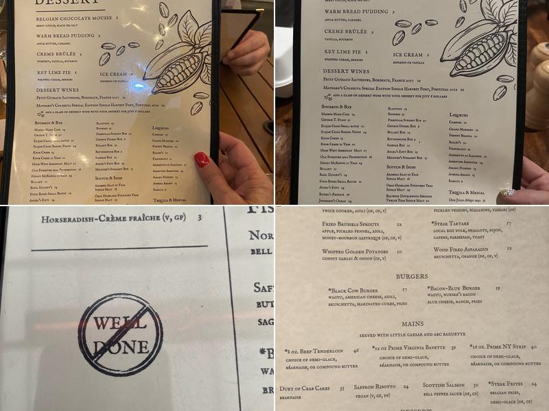 Black Cow Chophouse Menu