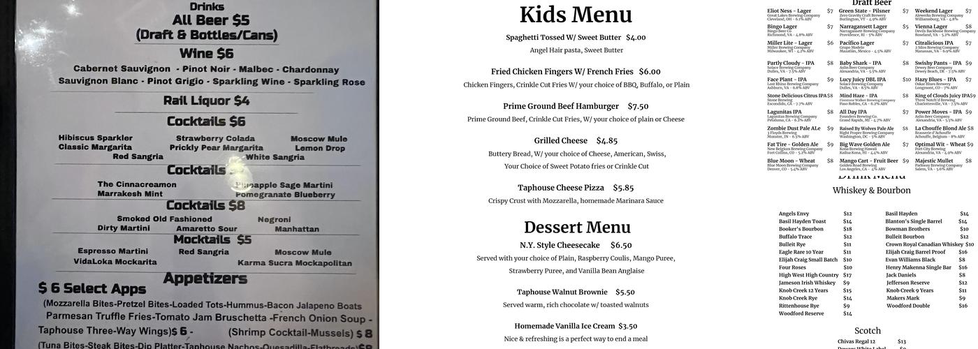 Potomac Taphouse Menu