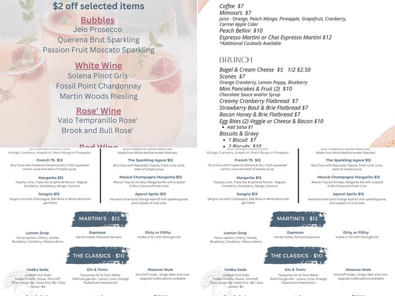 Cork & Bubbles Menu