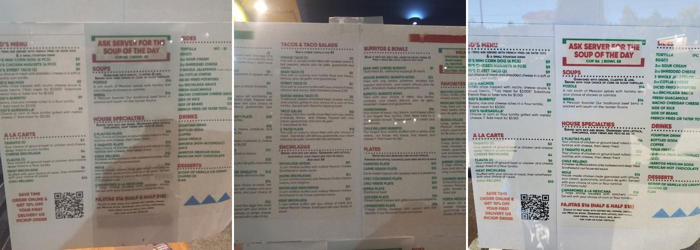 Madi's Mexicali Stop Menu