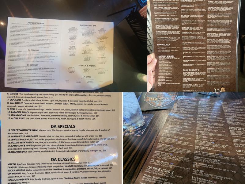 Chief's Da Tiki Bar Menu