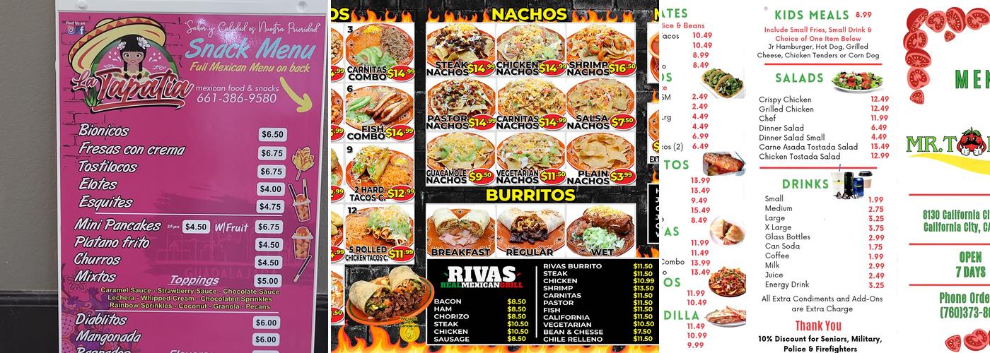 La tapatia Menu