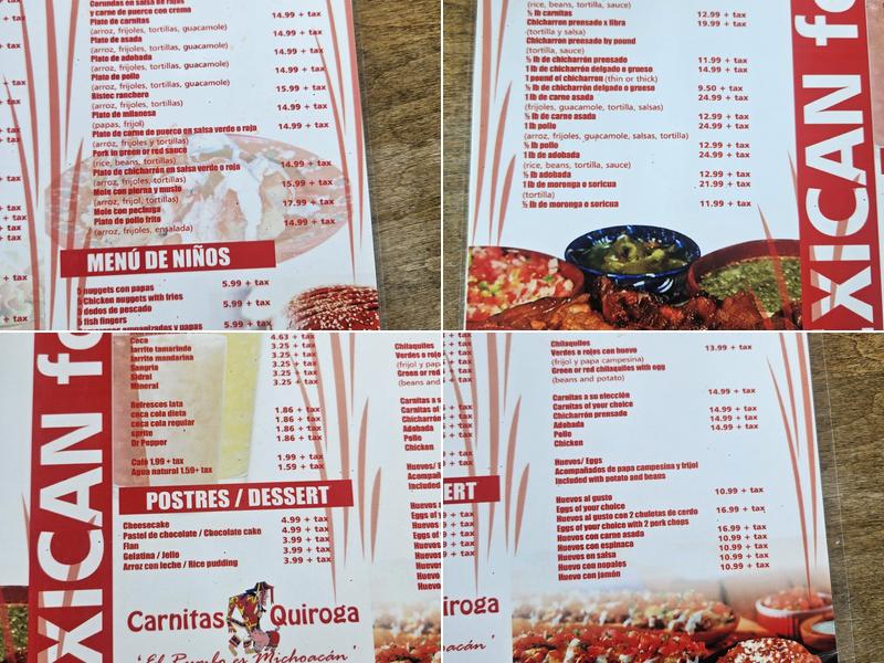 Carnitas Quiroga Menu