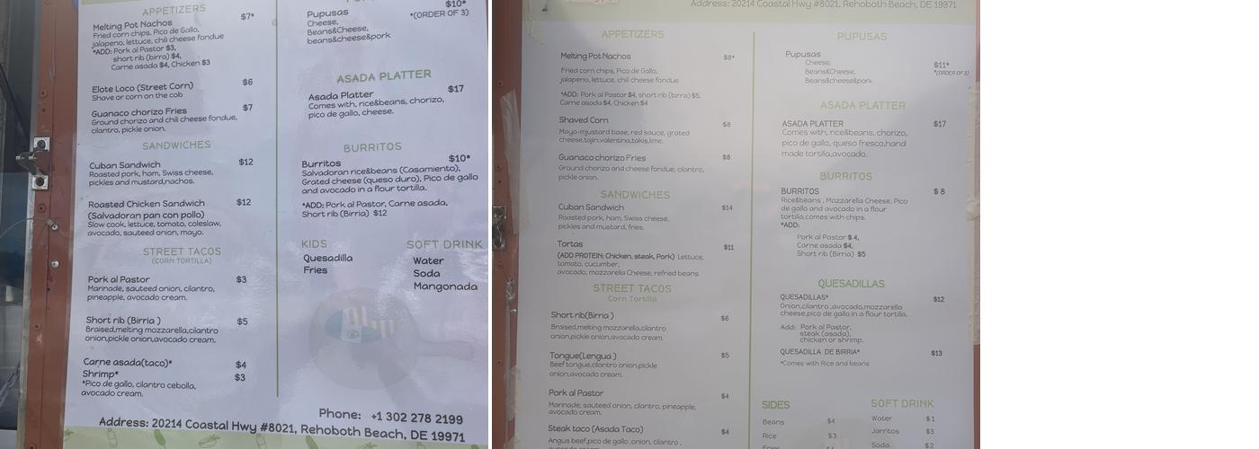 Guanacos Melting Pot Menu