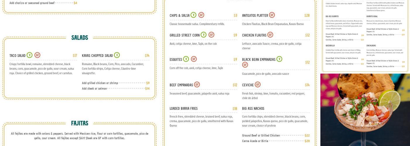Kavas Tacos + Tequila Menu