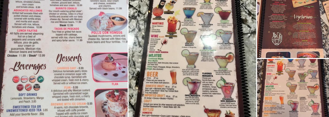 The Zokalo Mexicantina Menu