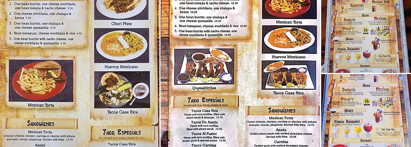 Casa Rica Menu