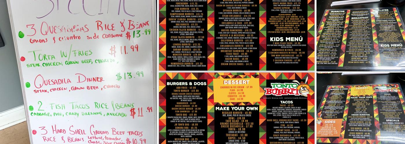 TONTO BURRITO Menu
