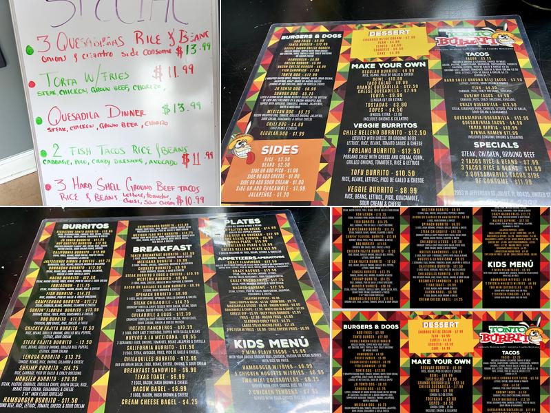TONTO BURRITO Menu