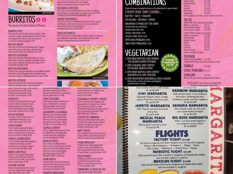 Margarita Factory Mexican Cuisine Menu