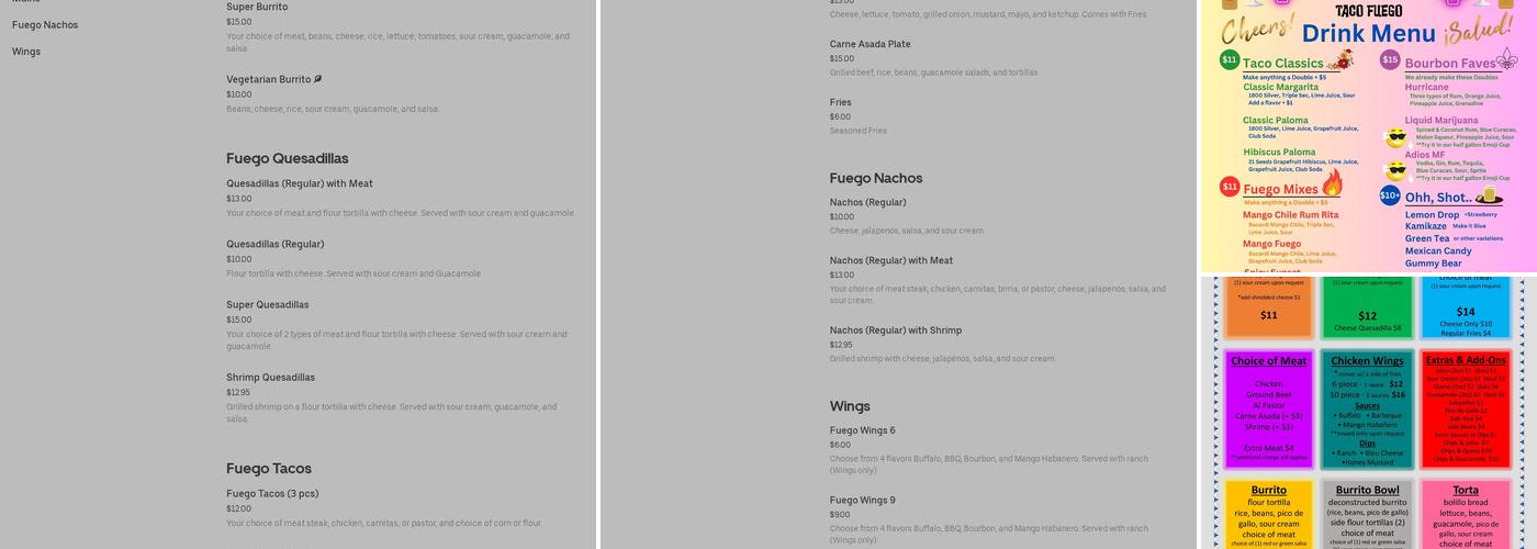 Taco Fuego Menu